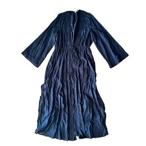 Abercrombie & Fitch Tie Front Lace Trim Maxi Dress Swim Coverup Black S/M
